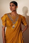 Shop_ISHA GUPTA TAYAL_Yellow Silk, Organza Embroidery, Stones, Beads Round Prabha Anarkali Skirt Set _Online_at_Aza_Fashions