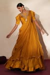 ISHA GUPTA TAYAL_Yellow Silk, Organza Embroidery, Stones, Beads Round Prabha Anarkali Skirt Set _at_Aza_Fashions