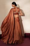 Shop_ISHA GUPTA TAYAL_Brown Satin Embroidery, Metallic Thread, Ratanmala Pre-draped Saree With Blouse _at_Aza_Fashions