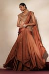 Buy_ISHA GUPTA TAYAL_Brown Satin Embroidery, Metallic Thread, Ratanmala Pre-draped Saree With Blouse _at_Aza_Fashions