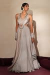 Buy_ISHA GUPTA TAYAL_Gray Organza, Silk Beads, Stones, Embroidery, Muktika Anarkali With Dupatta _at_Aza_Fashions