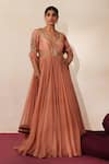 Buy_ISHA GUPTA TAYAL_Peach , , Embroidery, Chandbaali Anarkali With Dupatta _at_Aza_Fashions