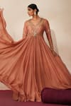 Buy_ISHA GUPTA TAYAL_Peach , , Embroidery, Chandbaali Anarkali With Dupatta _Online_at_Aza_Fashions