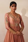 ISHA GUPTA TAYAL_Peach , , Embroidery, Chandbaali Anarkali With Dupatta _at_Aza_Fashions