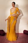 ISHA GUPTA TAYAL_Yellow Georgette, Organza, Silk Gomedha Pre-draped Concept Saree With Blouse _Online_at_Aza_Fashions