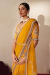 Buy_ISHA GUPTA TAYAL_Yellow Georgette, Organza, Silk Gomedha Pre-draped Concept Saree With Blouse _Online_at_Aza_Fashions