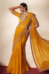 Shop_ISHA GUPTA TAYAL_Yellow Georgette, Organza, Silk Gomedha Pre-draped Concept Saree With Blouse _Online_at_Aza_Fashions
