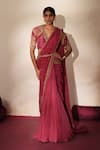 Buy_ISHA GUPTA TAYAL_Pink Georgette, Organza, Silk Nayaab Pre-draped Concept Saree With Blouse _at_Aza_Fashions