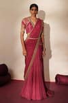 Buy_ISHA GUPTA TAYAL_Pink Georgette, Organza, Silk Nayaab Pre-draped Concept Saree With Blouse _Online_at_Aza_Fashions