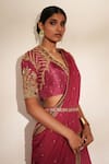 Shop_ISHA GUPTA TAYAL_Pink Georgette, Organza, Silk Nayaab Pre-draped Concept Saree With Blouse _Online_at_Aza_Fashions
