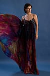 Cedar & Pine_Multi Color Satin, Tulle Beads, Sequins Scoop Neck Euphoria Embroidered Gown _Online_at_Aza_Fashions