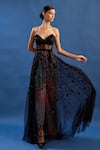 Buy_Cedar & Pine_Black Tulle, Georgette, Velvet Sequins, Embroidery Sweetheart Disco Corset Gown _at_Aza_Fashions