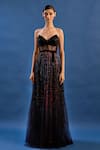 Buy_Cedar & Pine_Black Tulle, Georgette, Velvet Sequins, Embroidery Sweetheart Disco Corset Gown _Online_at_Aza_Fashions