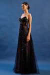 Shop_Cedar & Pine_Black Tulle, Georgette, Velvet Sequins, Embroidery Sweetheart Disco Corset Gown _Online_at_Aza_Fashions
