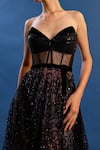 Cedar & Pine_Black Tulle, Georgette, Velvet Sequins, Embroidery Sweetheart Disco Corset Gown _at_Aza_Fashions