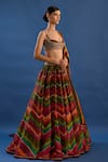 Buy_Cedar & Pine_Multi Color Tissue, Brocade Embroidery, Rouge Bohemian Chevron Lehenga Set _Online_at_Aza_Fashions