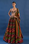 Buy_Cedar & Pine_Multi Color Tissue, Brocade Embroidery, Rouge Bohemian Chevron Lehenga Set _at_Aza_Fashions