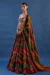 Shop_Cedar & Pine_Multi Color Tissue, Brocade Embroidery, Rouge Bohemian Chevron Lehenga Set _Online_at_Aza_Fashions