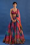 Buy_Cedar & Pine_Multi Color Organza, Brocade Zari, Embroidery, Beads, Betty Printed Lehenga Set _at_Aza_Fashions