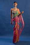 Buy_Cedar & Pine_Multi Color Chinon, Tulle, Rio Shaded Pre-draped Saree With Pleated Corset _at_Aza_Fashions