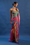 Cedar & Pine_Multi Color Chinon, Tulle, Rio Shaded Pre-draped Saree With Pleated Corset _Online_at_Aza_Fashions