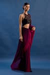 Shop_Cedar & Pine_Magenta Chinon, Velvet, Tulle Sequins, Helen Shaded Pre-draped Saree With Top _Online_at_Aza_Fashions