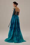 Shop_Cedar & Pine_Blue Organza, Tulle Embroidery, Pearls, Metallic Thread One Isca Draped Gown _at_Aza_Fashions