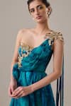 Shop_Cedar & Pine_Blue Organza, Tulle Embroidery, Pearls, Metallic Thread One Isca Draped Gown _Online_at_Aza_Fashions