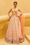 Buy_Cedar & Pine_Pink Organza, Silk, Tulle Embroidery, Stones, Beads, Nighat Lehenga Blouse Set _at_Aza_Fashions