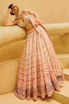 Buy_Cedar & Pine_Pink Organza, Silk, Tulle Embroidery, Stones, Beads, Nighat Lehenga Blouse Set _Online_at_Aza_Fashions