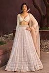 Buy_Cedar & Pine_Ivory Organza, Silk, Tulle Embroidery, Sequins V-neck, Square Saira Lehenga Set _at_Aza_Fashions
