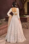 Shop_Cedar & Pine_Ivory Organza, Silk, Tulle Embroidery, Sequins V-neck, Square Saira Lehenga Set _at_Aza_Fashions
