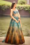 Cedar & Pine_Blue Organza, Tulle Foil Printing, Embroidery, Zari Clouds Shaded Lehenga Set _Online_at_Aza_Fashions