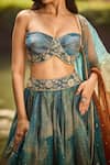 Buy_Cedar & Pine_Blue Organza, Tulle Foil Printing, Embroidery, Zari Clouds Shaded Lehenga Set _Online_at_Aza_Fashions