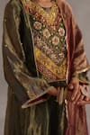 Buy_Begum_Olive Green Tissue, Silk Beads, Metallic Thread, Sequins, Navratna Anarkali Set _Online_at_Aza_Fashions
