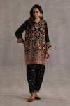 Begum_Black Silk Sequins, Zari, Embroidery Round Neck Yaman Kurta Salwar Set _Online_at_Aza_Fashions