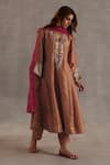 Buy_Begum_Orange Tissue, Silk, Organza Mirrors, Metallic Ahiri Embroidered Kurta Set 