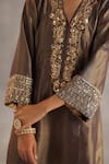 Begum_Gray Tissue, Silk, Organza Mirrors, Metallic Thread, Ahiri Embroidered Kurta Set _at_Aza_Fashions