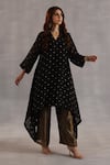 Buy_Begum_Black Tissue, Satin, Silk Sequins V-neck Jogi Asymmetric Tunic Set _at_Aza_Fashions