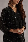Shop_Begum_Black Tissue, Satin, Silk Sequins V-neck Jogi Asymmetric Tunic Set _Online_at_Aza_Fashions