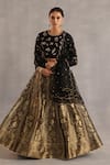 Buy_Begum_Gold Brocade, Silk, Organza Zari, Embroidery, Malhar Floral Woven Lehenga Set _at_Aza_Fashions