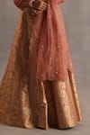Shop_Begum_Peach Silk, Organza Zari, Sequins, Embroidery Malhar Floral Woven Lehenga Set _Online_at_Aza_Fashions