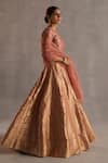 Begum_Peach Silk, Organza Zari, Sequins, Embroidery Malhar Floral Woven Lehenga Set _at_Aza_Fashions