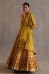 Buy_Begum_Yellow Silk, Organza Zari, Metallic Thread, Gota Saras Floral Woven Lehenga Set _Online_at_Aza_Fashions