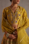 Shop_Begum_Yellow Silk, Organza Zari, Metallic Thread, Gota Saras Floral Woven Lehenga Set _Online_at_Aza_Fashions