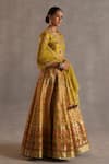 Begum_Yellow Silk, Organza Zari, Metallic Thread, Gota Saras Floral Woven Lehenga Set _at_Aza_Fashions