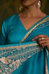 Buy_Sitaraa_Turquoise Silk, Organza Zari, Sequins, Beads Vanini Yali Motif Saree With Blouse _Online_at_Aza_Fashions