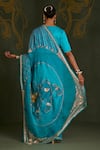 Shop_Sitaraa_Turquoise Silk, Organza Zari, Sequins, Beads Vanini Yali Motif Saree With Blouse _at_Aza_Fashions