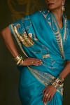 Sitaraa_Turquoise Silk, Organza Zari, Sequins, Beads Vanini Yali Motif Saree With Blouse _at_Aza_Fashions