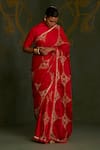 Buy_Sitaraa_Red , Organza Zari, Embroidery, Durgayana Resham Saree With Blouse _at_Aza_Fashions
